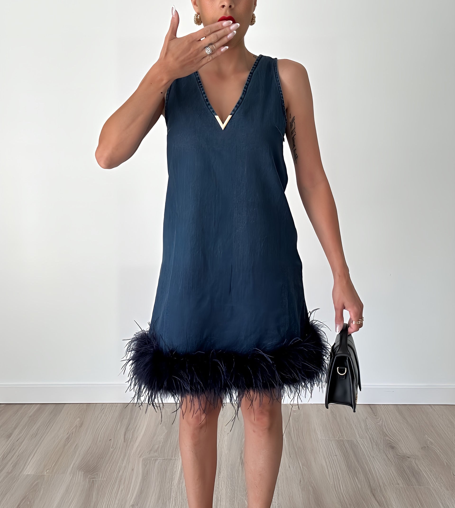 Blue Denim Feather Dress – Nessia Collection