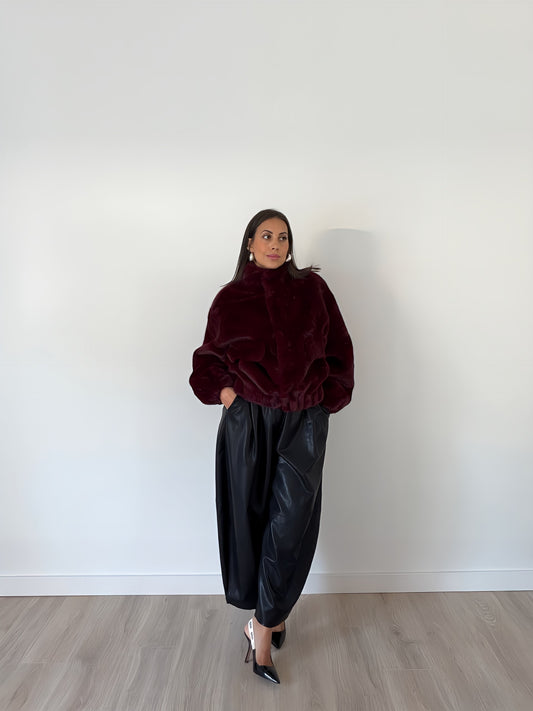 Amarena Faux-Fur Bomber – Burgundy