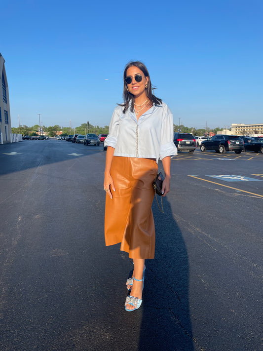 Blue Button-up Shirt with Rhinestones Details