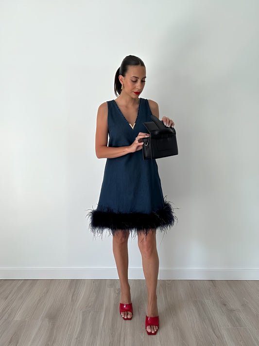 Blue Denim Feather Dress