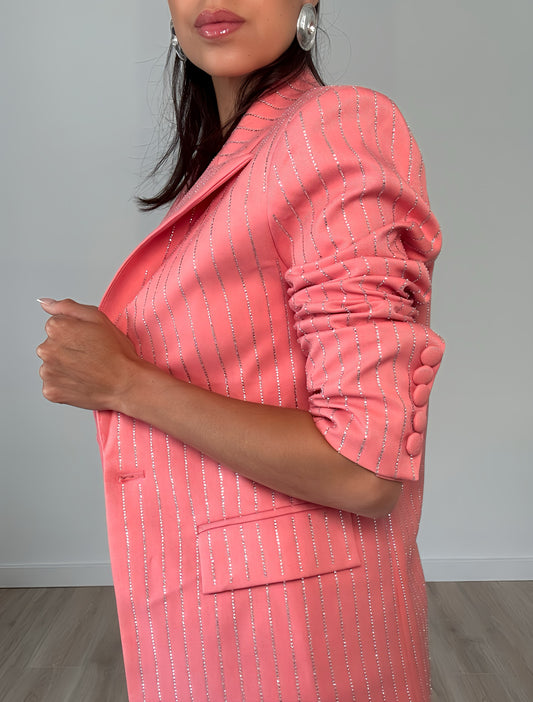 Pink/Salmon Striped Rhinestone Blazer
