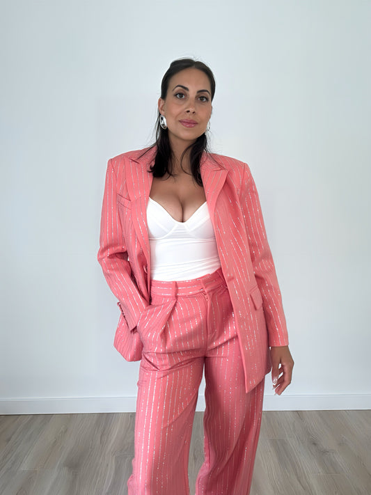 Pink/Salmon Striped Rhinestone Blazer