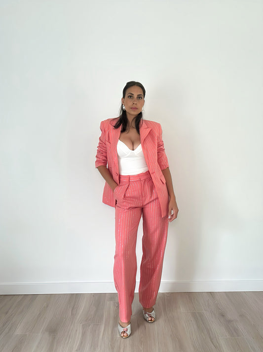 Pink/Salmon Striped Rhinestone Pants