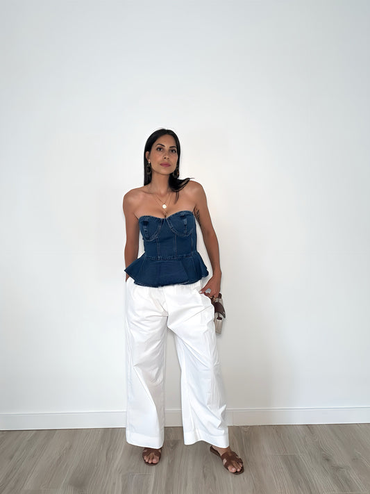 Overlapping Wrap Waist Tie Wide-Leg Pants