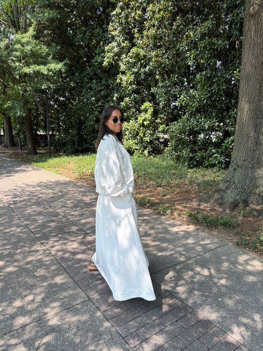 Ivory Embossed Maxi Skirt