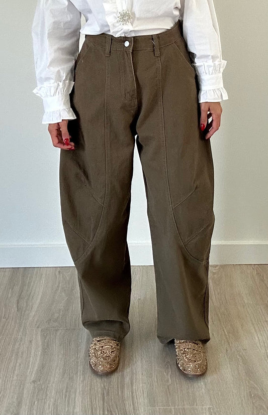 “Lucia” – Oversized Barrel Jeans (Army Green)