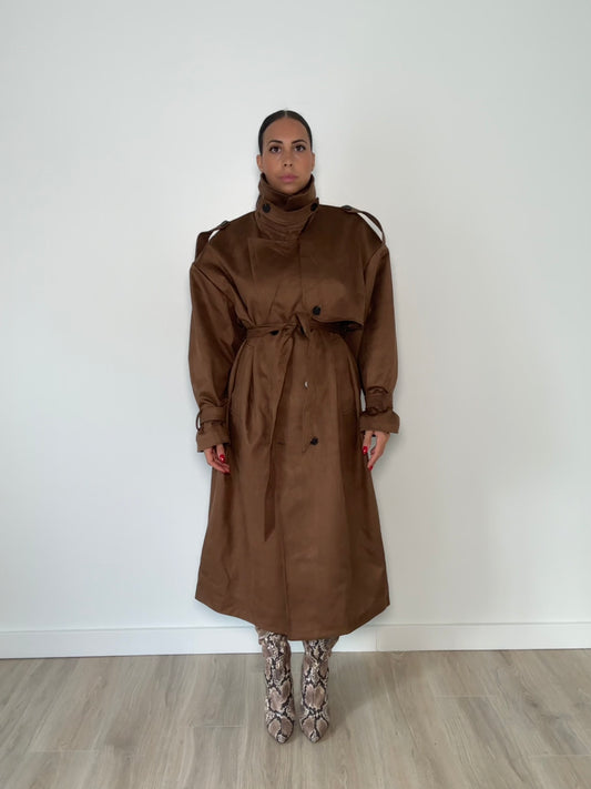 “Fiona” – Long Suede Trench Coat (Choco)