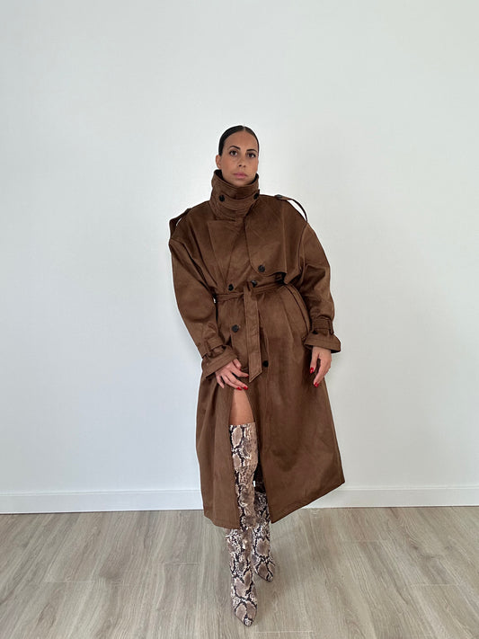 “Fiona” – Long Suede Trench Coat (Choco)