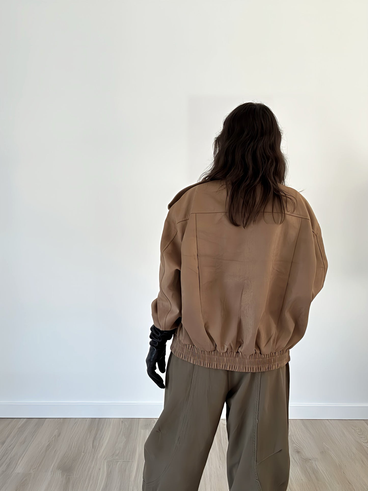 “Elisa” – Oversized Suede Bomber (Camel)