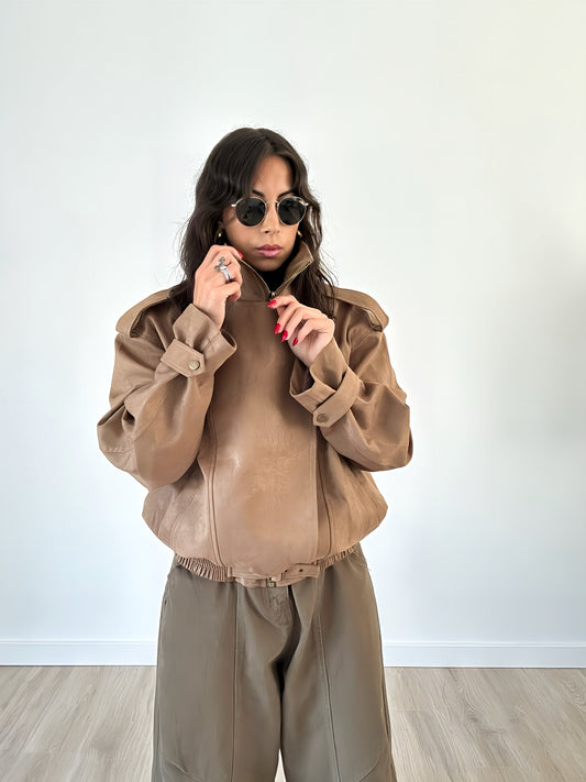 “Elisa” – Oversized Suede Bomber (Camel)