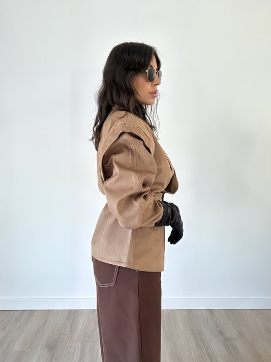 “Camila” – Oversized Suede Jacket (Camel)