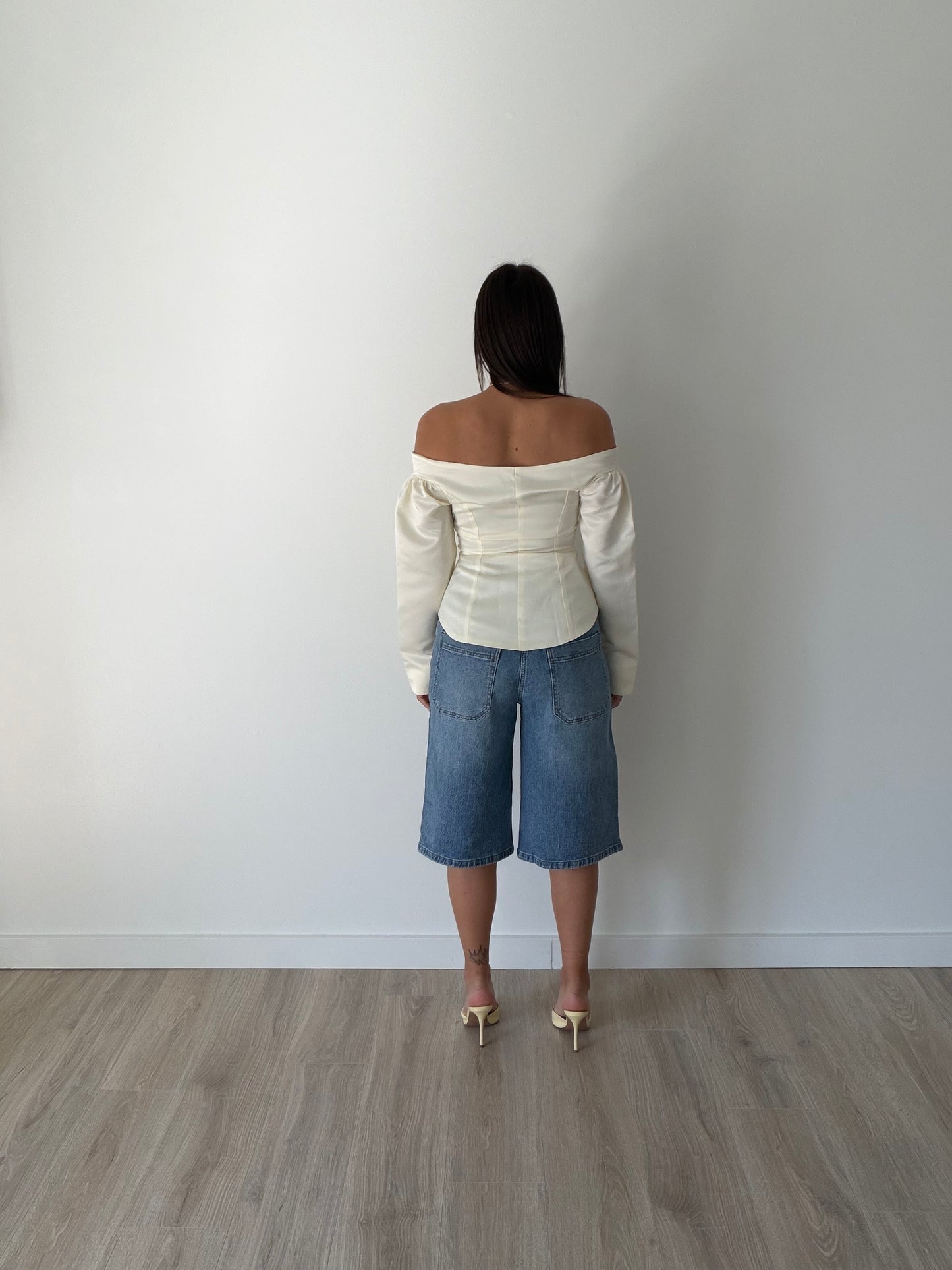 Lace-Up Off-Shoulder Puff Sleeve Blouse