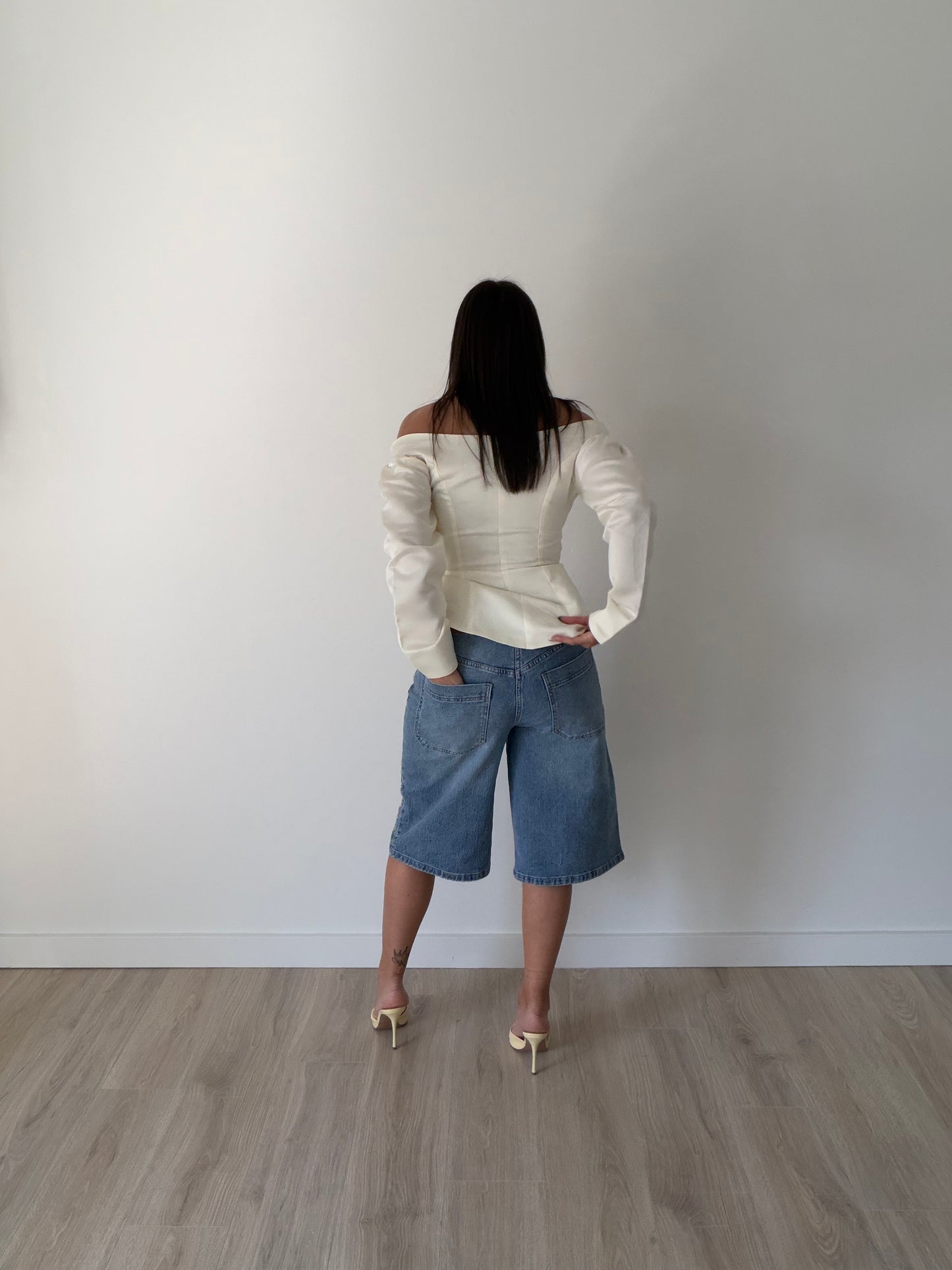 Denim Studded Baggy Bermuda