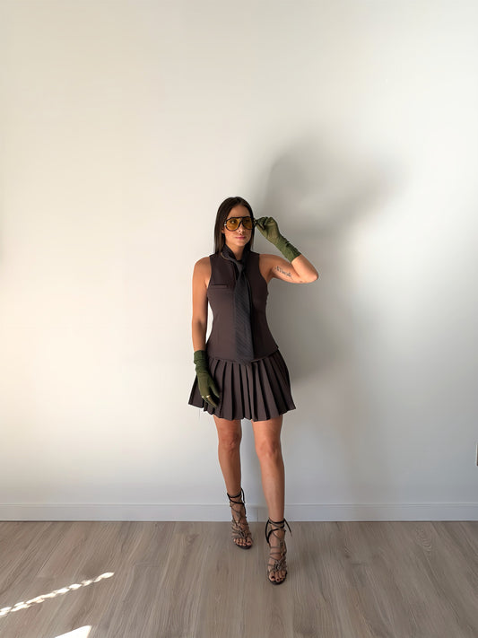 Paolina Tie Dress - Chocolate