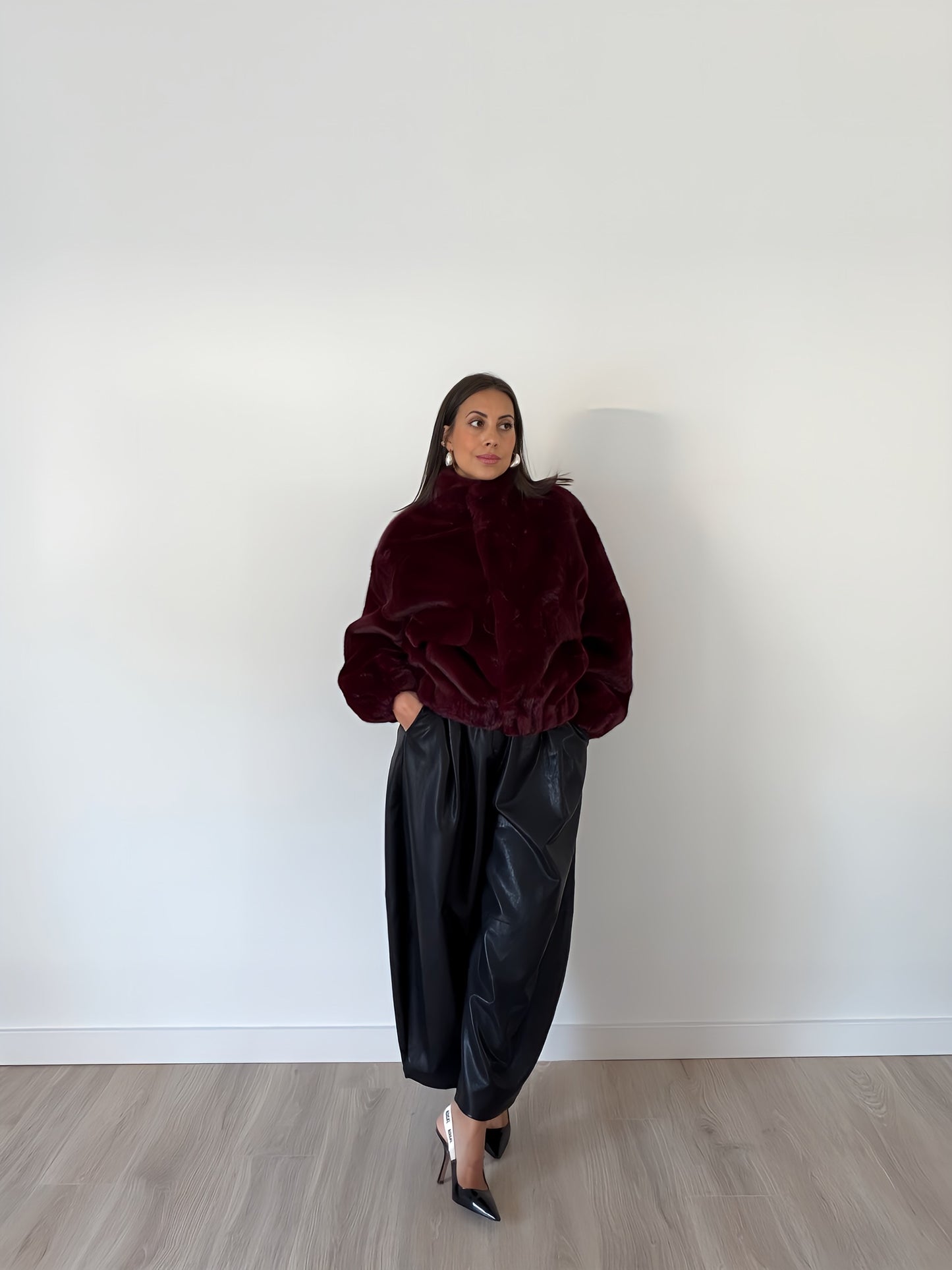 Amarena Faux-Fur Bomber – Burgundy