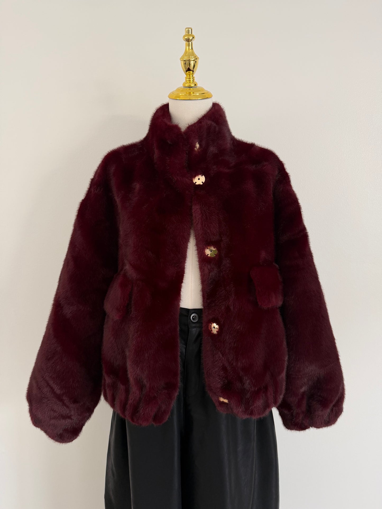Amarena Faux-Fur Bomber – Burgundy