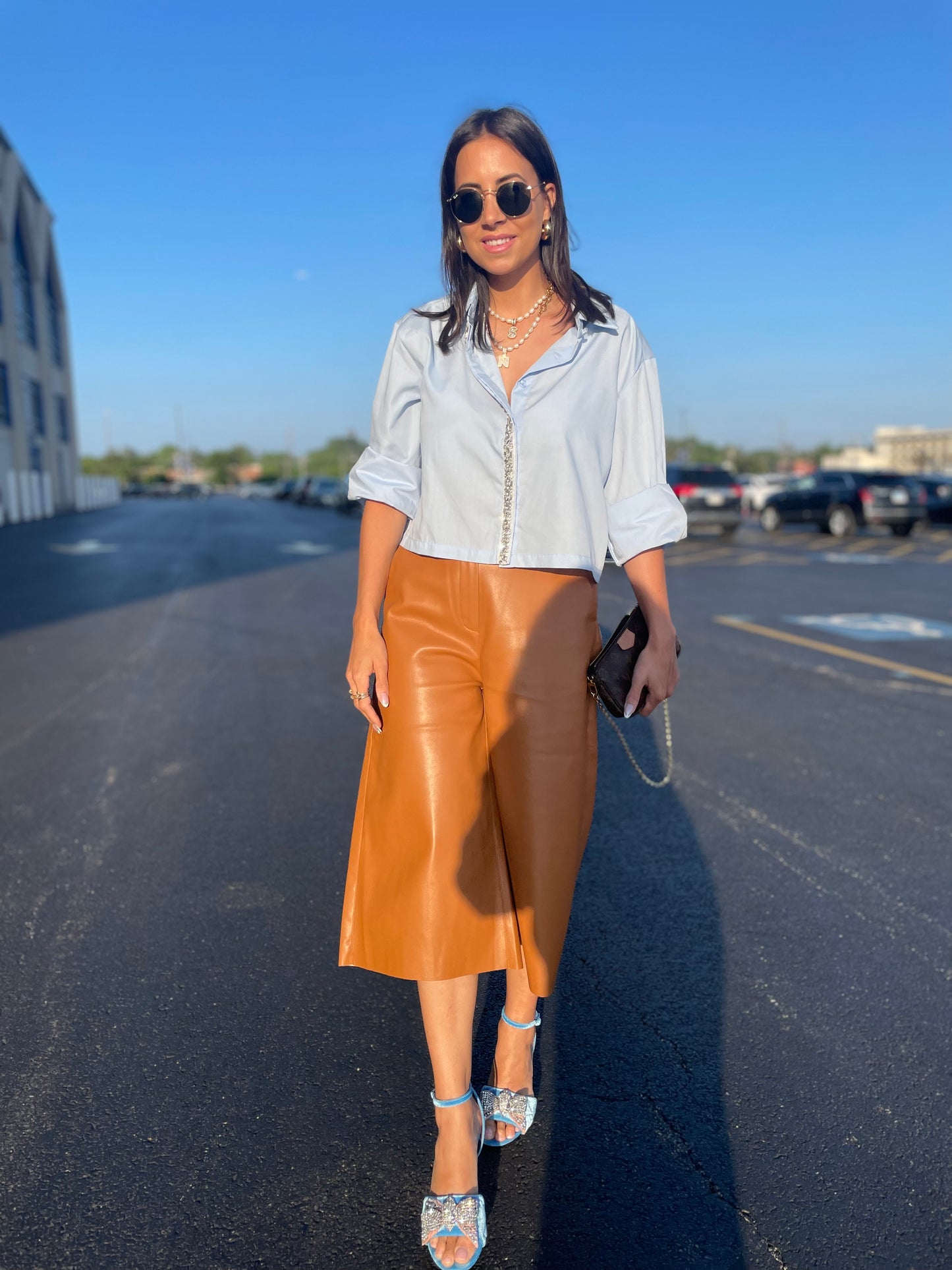 Camel Vegan Leather Bermuda Shorts