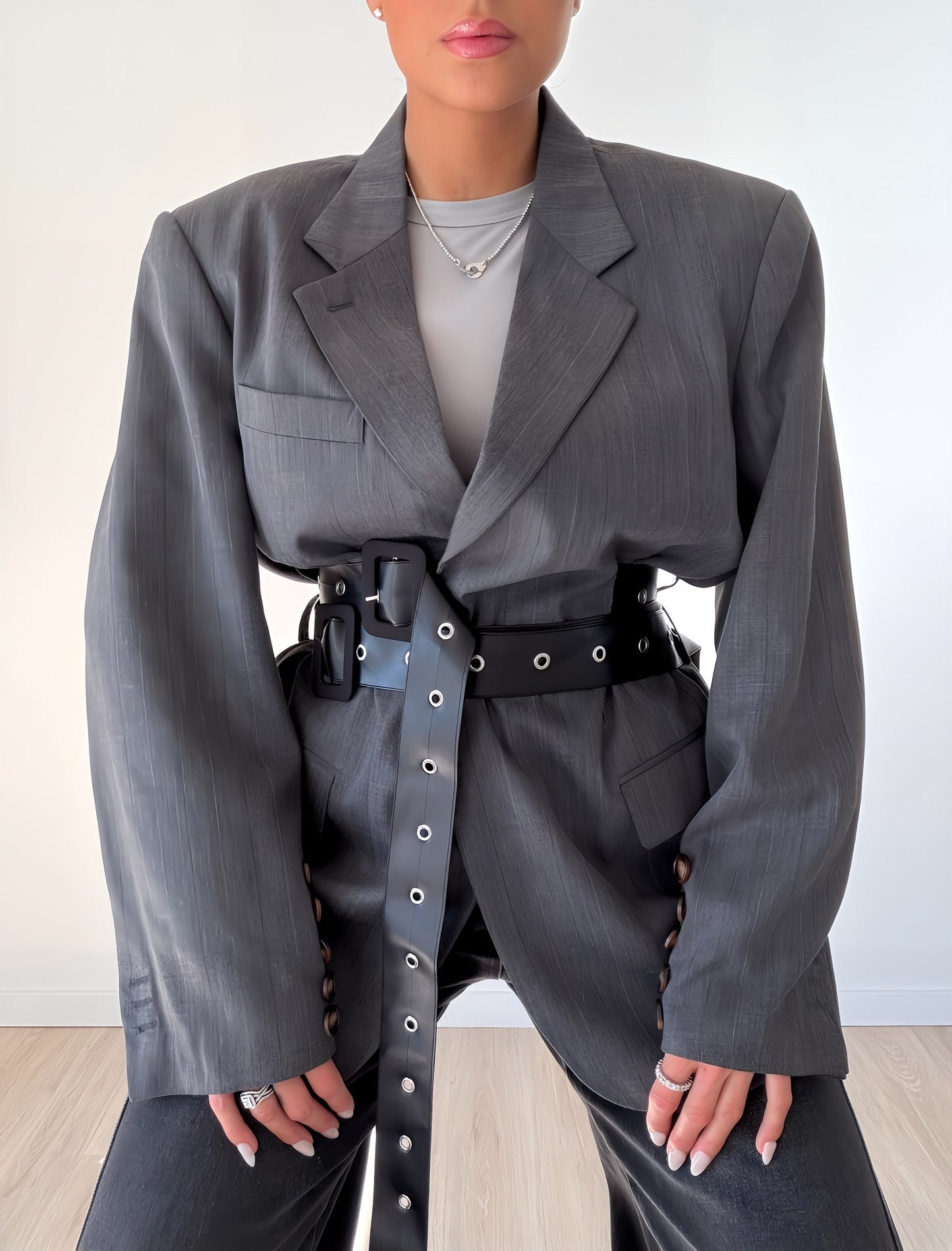 Vivian Double-Belt Structured Blazer