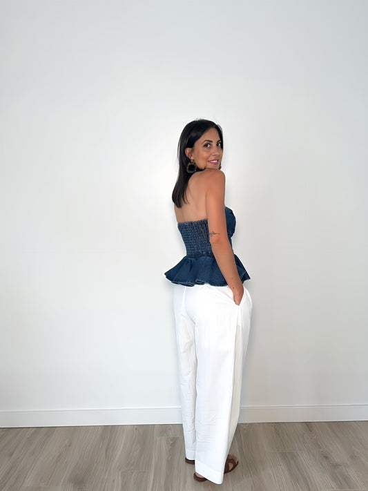 Overlapping Wrap Waist Tie Wide-Leg Pants