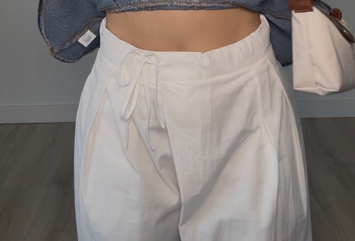 Overlapping Wrap Waist Tie Wide-Leg Pants